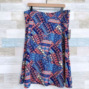 LuLaRoe Stretchy Crepe Azure Skirt Pink Blue Geo Print Womens Plus Size 3XL